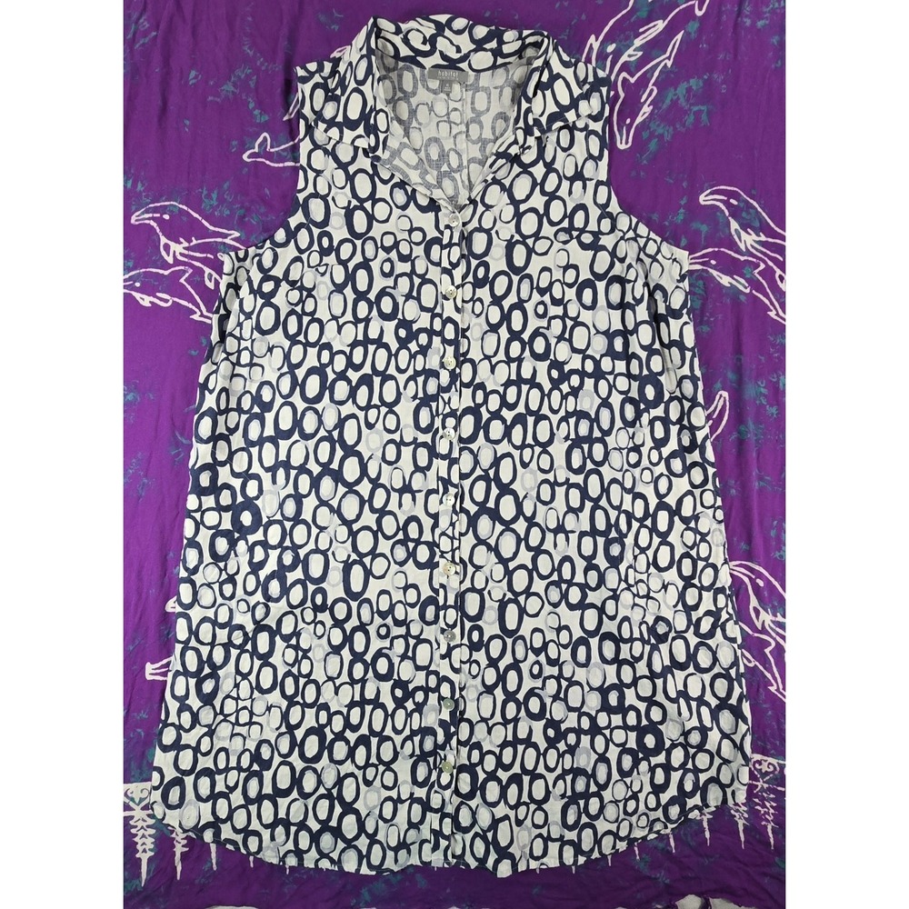 Habitat Clothes To Live In Linen Blend Dress Button Front Chain Print XL